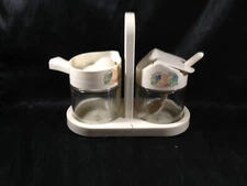 Gemco Corning Ware Corelle Abundance Creamer Sugar with Caddy Lids and Spoon