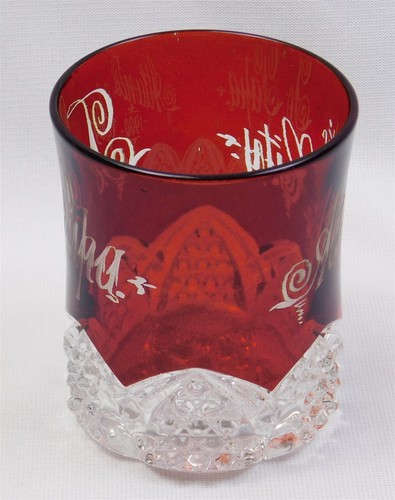 Antique 3.75" Ruby Stained Etched EAPG Glass Souvenir 1900 Atlantic City To Papa - Picture 6 of 18