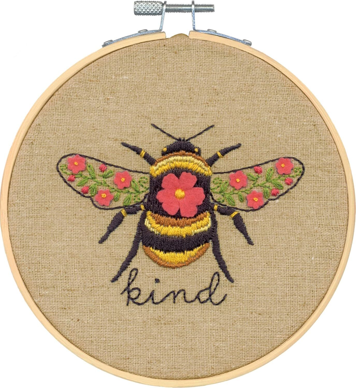 DIMENSIONS Bee Kind Needlepoint Embroidery Kit with Pattern, Felt, and Bamboo Ho