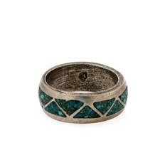 Navajo 925 Sterling Silver Turquoise Ring Wide Band Native American 5