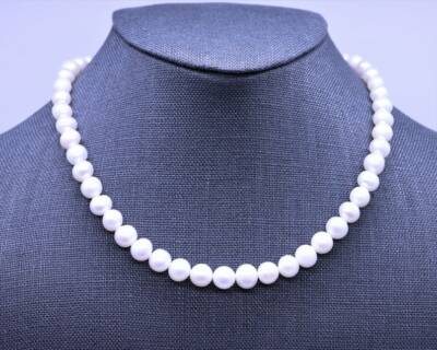 8mm Freshwater White Round Pearl Gemstone Beaded Formal Necklace, Large Bridal
