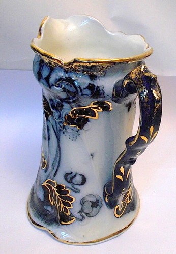 Ceramic PITCHER Vase Flow Blue COBALT GILT Victorian Art Nouveau - Picture 6 of 11