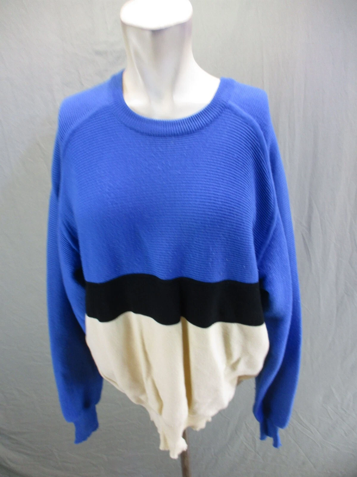 LITA Size XL Mens Multicolor Striped 100% Wool Crew Neck Winter Sweater 756