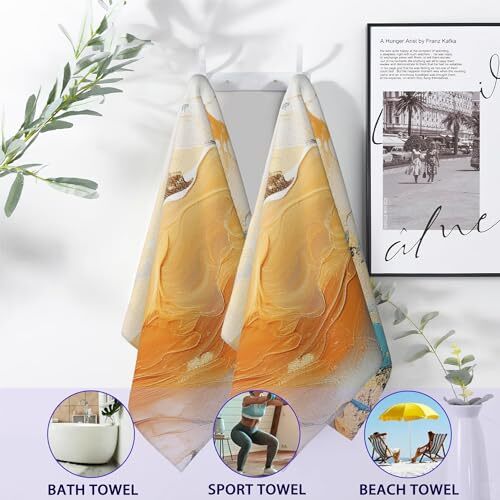 Hand Towels Abstract Bath Towel Set of 2 Soft Kitchen Dish Gold Blue Marble - Bild 4 von 6