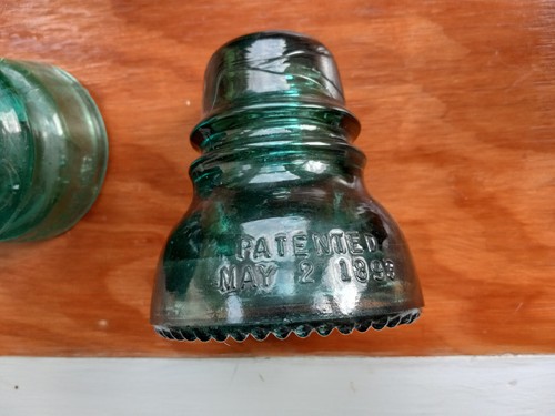Antique Hemingray #40 May 2 1893 Blue Green Telephone Pole Glass Insulator and 3 - Picture 3 of 4