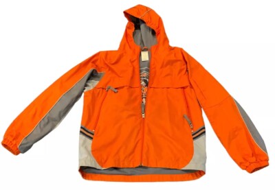 Vintage Athletic Works Polyester Zip-Up Rain Jacket Buys  XL (16/18) Orange/Gray