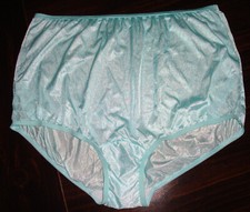 Vanity Fair Size 10 or 3XL Baby Blue Nylon Satin Silky Brief Lace Sides Vintage