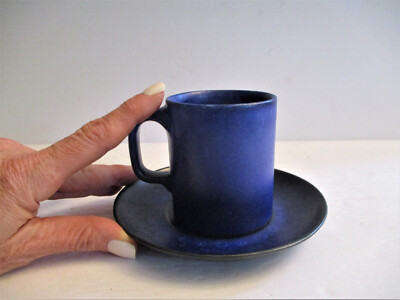 Mid-century Modern Cobalt Blue Pottery Coffee Cup & Saucer Gotek Colonia Tovar