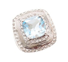 925 Sterling Silver Vintage Ring Large White Square Cut Blue Topaz Sz 7 RG30787