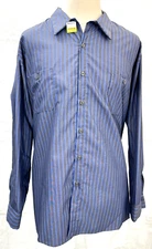RED KAP Gray Blue Stripe Long Sleeve Uniform Work Shirt Men's Size 4XL SP14EX2