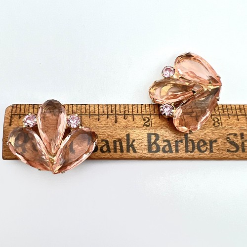 Vintage Pale Pink Faceted Glass w/ AB Crystals Clip Earrings - Picture 4 of 4