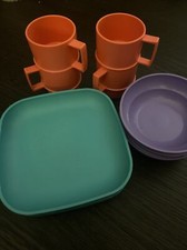 Vintage RARE Tupperware Kids Mini Serve It PARTY Set Teal Pink Lilac Colors