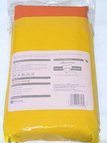 New Wilko Orange Shower Curtain 180 x 180 cm (71 x 71") Includes 12 Shower Rings - Picture 3 of 5