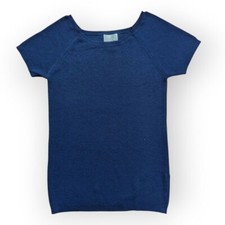 Moda Intl Short Sleeve Sweater Medium Blue Lightweight