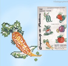 1940s VTG Simplicity Embroidery Transfer 7142 Uncut X-Stitch Veggie Tea Towels