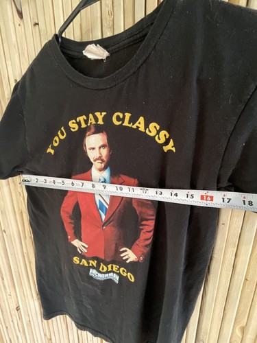Anchorman Movie "You Stay Classy San Diego" Ron Burgundy Black T-Shirt Men 17X26 - Picture 8 of 8