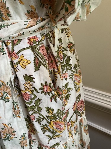Vestido Sue Sartor Hamilton Caftán Floral Sherbet Cinturón Triple Niveles Talla S - Imagen 6 de 11