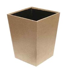 BASKET BOX WASTE PAPER BEIGE PU LEATHER STORAGE STITCH DETAIL