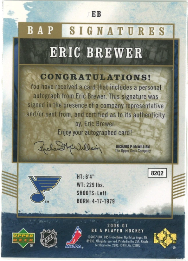 2006-07 Upper Deck Be a Player Signatures #EB ERIC BREWER Auto - Edmonton Oilers - Image 2 of 2