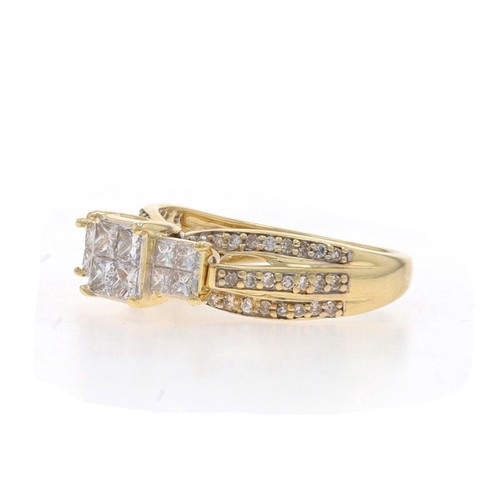 Yellow Gold Diamond Cluster Engagement Ring 10k Princess1.00ctw Three-Stone Insp - Picture 3 of 9