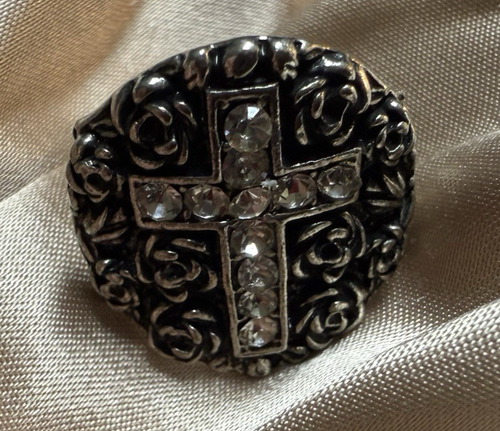 Reclaimed Vintage Stainless Steel Grunge Cross Ring Adjustable - Picture 4 of 7