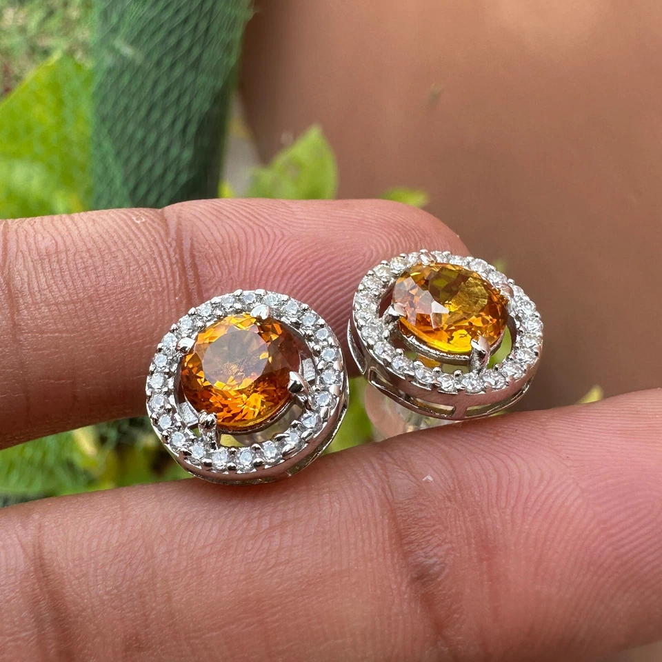 Brincos de safira laranja natural 25 quilates prata 925 pedra preciosa 52 - Imagem 3 de 4