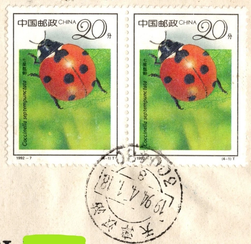 CHINA 1994 PORTADA ENVIADA A JORDANIA 19º Congreso Internacional de Entomología 6 SELLOS Foto 3 de 4