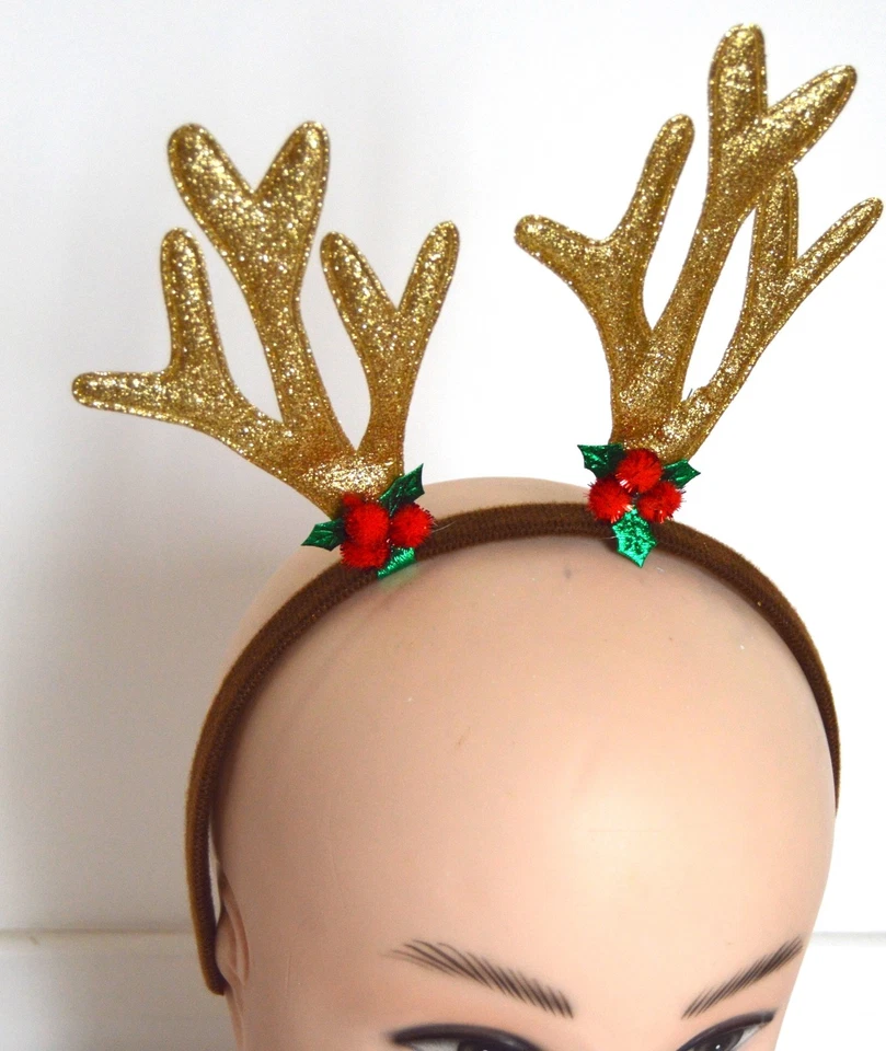 NUEVO Oro Brillo Reno Astas Aliceband Elegante Vestido Navidad Celebraciones Reino Unido Foto 2 de 2