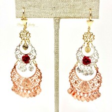 14k Gold Plated Earrings Filigree Style Aretes Estilo filigrana En Oro Lam 14k