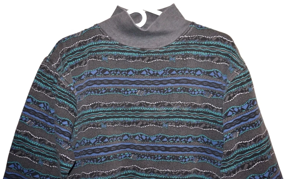 90-е Винтажный МОЛНИЯ БОЛТ серый, бирюзовый и синий пуловер толстовка средний - Изображение 2 из 4