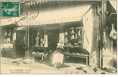 METIERS.N°5.LIMOGES.BOUCHERIE.UN ETAL.RUE DE LA BOUCHERIE.