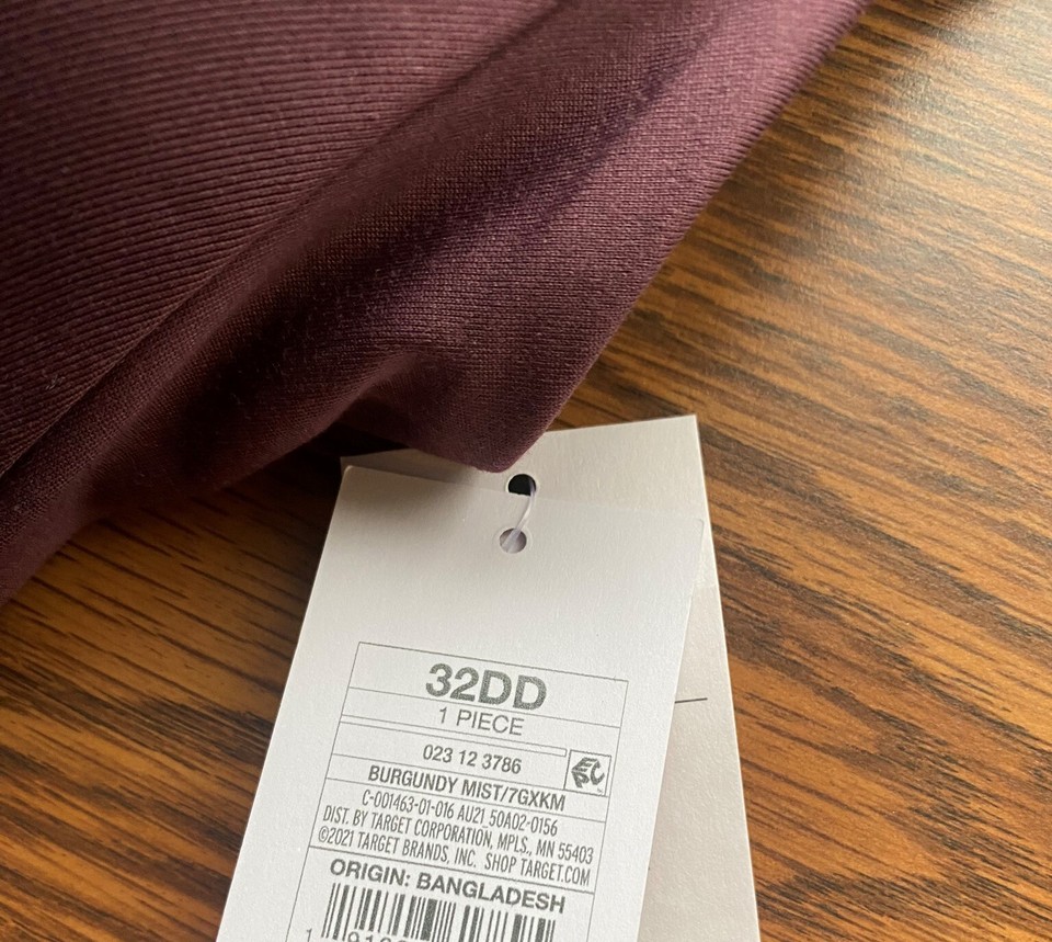 Auden Lightly Lined Wire free Bra Size 32DD Burgundy Adjustable Straps ...