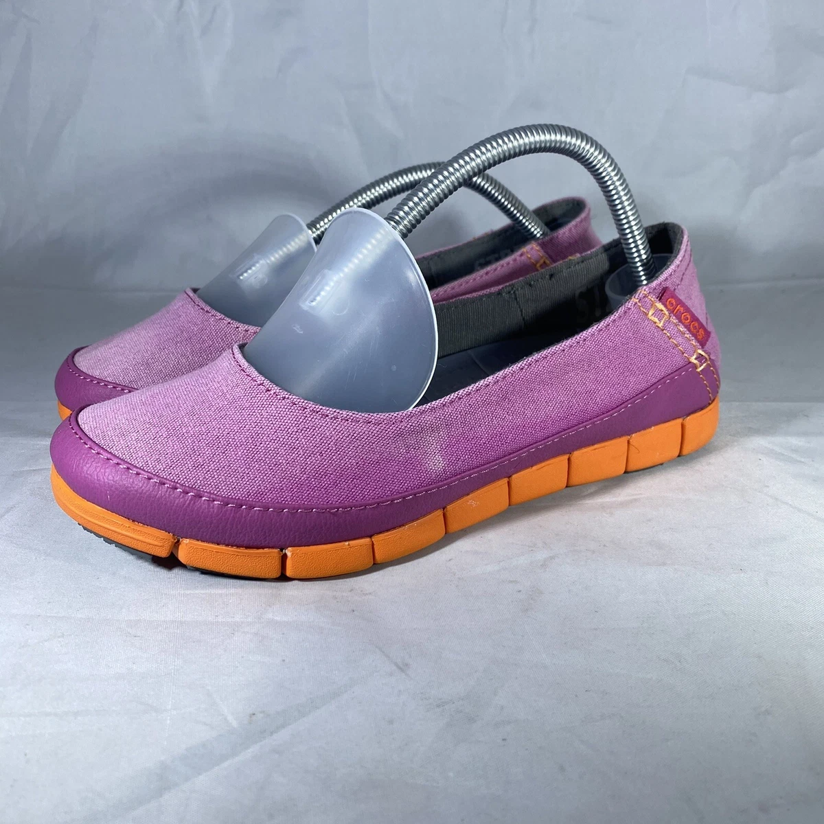 Crocs Stretch Sole Canvas Boat Loafer Slip On 15317 Pink Orange Womens 6 US