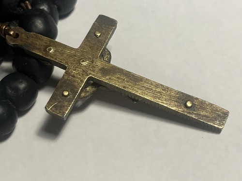 Vintage schwarz Ebenholz Kruzifix Handarbeit Rosenkranz Halskette katholisch Tridentin selten - Bild 10 von 11