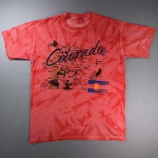 VTG Colorado State Map All Over Print Tie Dye Tourist T Shirt Mens L