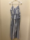 Modern Attraction L Blue White Striped V-Neck Sleeveless Button Jumpsuit — photo 2