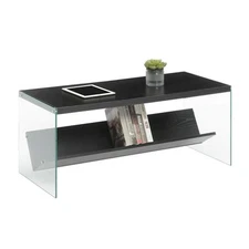 Pemberly Row Modern Coffee Table with Shelf in Black Wood Finish