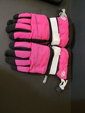 Girls Snow Gloves Size 4 - 6x Unisex Pink White Black Thinsulate USED - GOOD