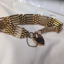 9ct Rose Gold Gate Bracelet Bar Link Chain Heart Padlock Closure No Stone