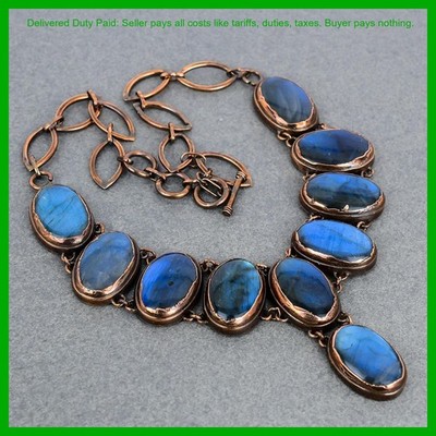 Copper Labradorite Stone Elegant Electroformed Bezel Chain Wedding Gift Necklace