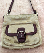 2013 Coach Campbell Signature Medium Crossbody Bag F25288 Plum/Tan
