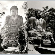 x2 RPPC LOT c1950s Great Buddha Daibutsu Kamakura Japan Temple Meditate God A380
