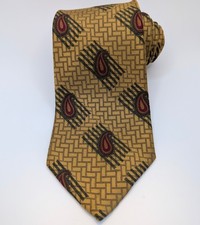 VTG Robert Talbott for Park  Co. Gold Silk Tie Geometric Paisley Green Maroon