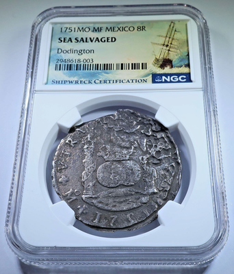 NGC Dodington Shipwreck 1751 Spanish Mexico 8 Reales 1700s Pillar