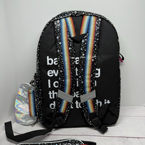 New Justice Girls Backpack Black Rainbow Stars W/ Pencil Pouch And Lunch Tote - Picture 6 of 9
