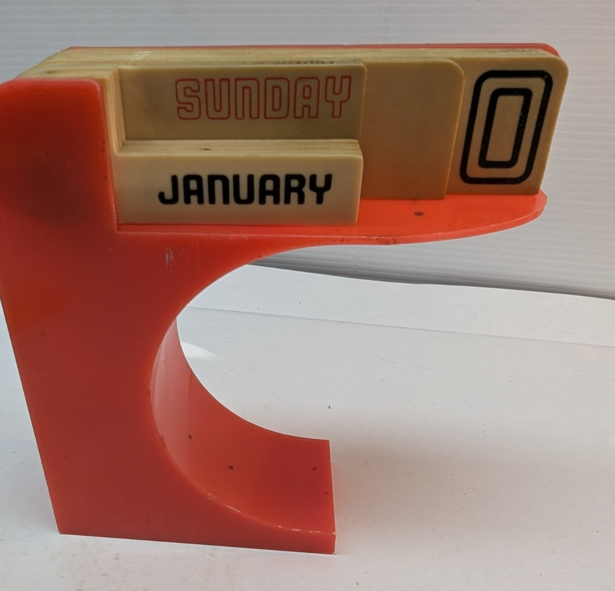 Vintage Mid Century MCM Mod Perpetual Flip Calendar Red Plastic Hong Kong