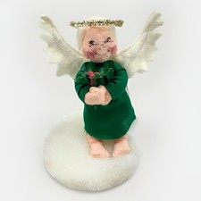 Vintage Annalee Doll Christmas Holly Berry Angel 1997 Fabric Tag Green Dress 5  