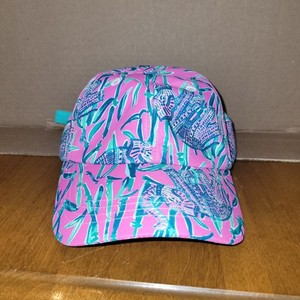 Lilly Pulitzer Pink and Turquoise ELEPHANT Patterned Adjustable Hat Cap EUC