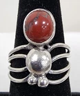 Vintage Handmade Sterling Silver 925 Red Jasper  Cabochon Spider Ring Size: 7.75
