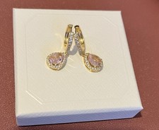 Pink Pear Cut Diamond 1.0ct Halo Setting Earrings In Yellow Gold